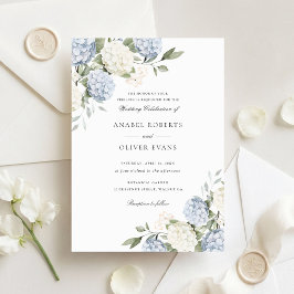 Convite Casamento Floral Elegante Hortênsia Azul Verdura