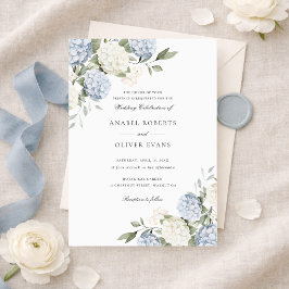 Convite Casamento Floral Elegante Hortênsia Azul Verdura
