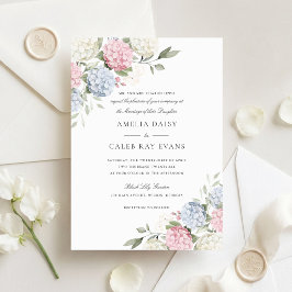 Convite Casamento Floral Elegante Hortênsia Rosa e Azul
