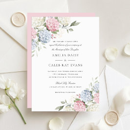 Convite Casamento Floral Elegante Hortênsia Rosa e Azul