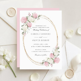 Convite Casamento Floral Elegante Hortênsia Rosa Verde