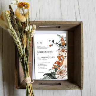Convite Casamento Floral Elegante Laranja & Verde