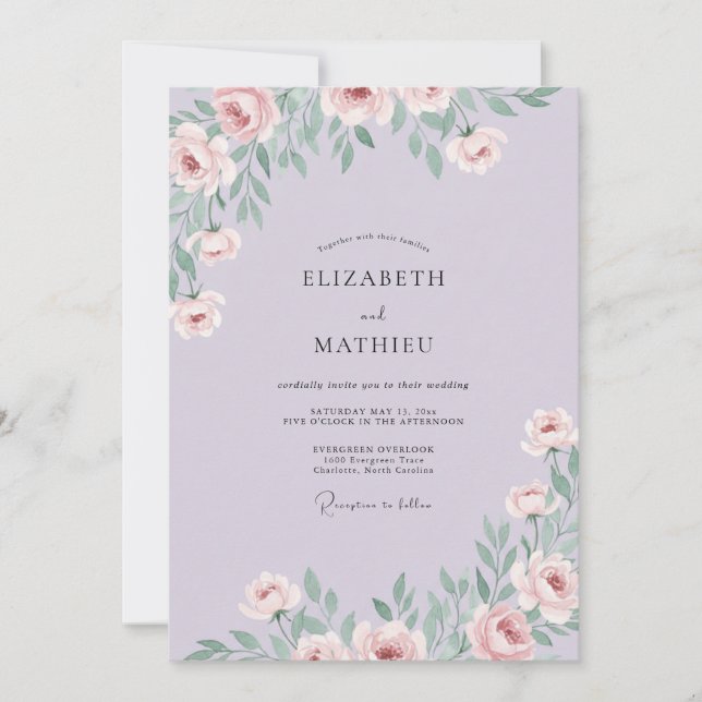 Convite Casamento Floral Elegante Lavanda (Frente)