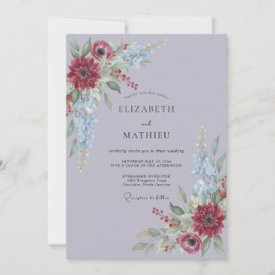 Convite Casamento Floral Elegante Lavanda Carmesim