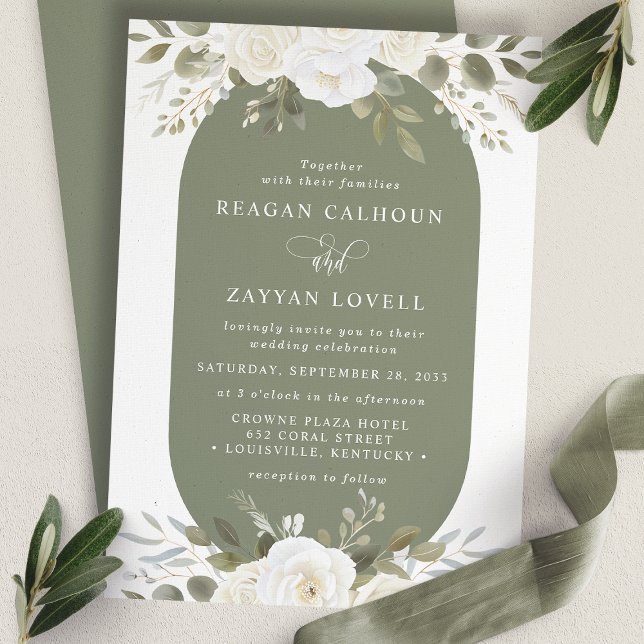 Convite Casamento Floral Elegante Marfim e Sage (Criador carregado)