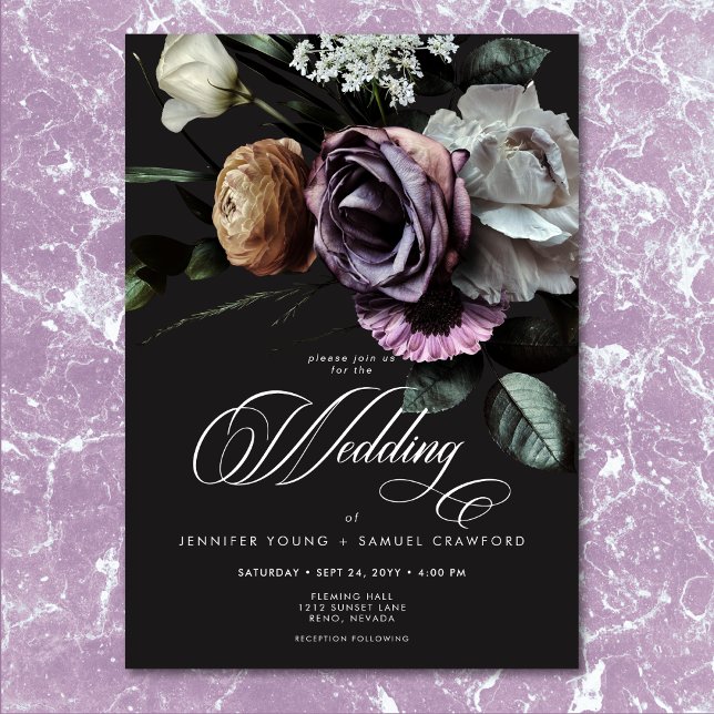 Convite Casamento Floral Elegante Moody Twilight Muted (Elegant Moody Twilight Muted Floral Wedding)