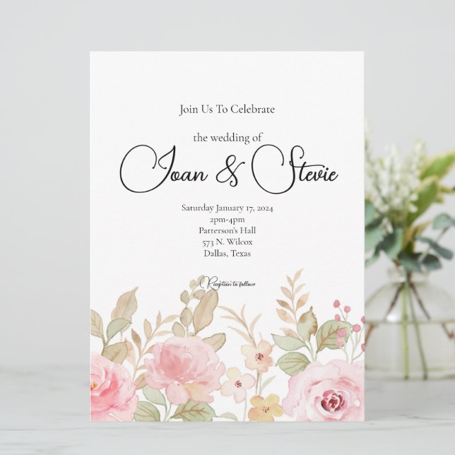 Convite Casamento Floral Elegante Personalizado (Em pé/Frente)
