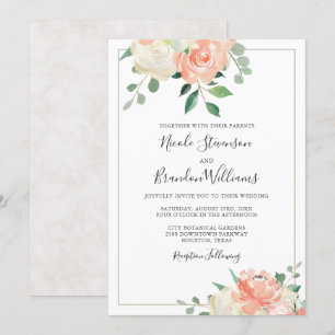 Convite Casamento Floral Elegante Pessegueiro e Esbranquiç