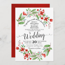 Convite Casamento Floral Elegante Red & Green Watercolor