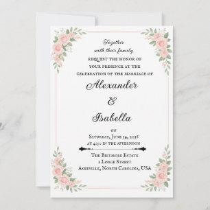 Convite Casamento Floral Elegante Rosa Bege e Verde Sage