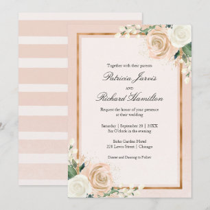 Convite Casamento Floral Elegante Rosa Choque e Dourado Ro