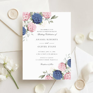 Convite Casamento Floral Elegante Rosa e Azul Marinho Hydr
