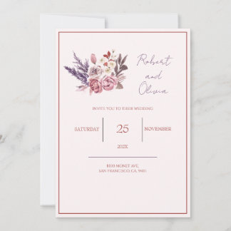 Convite "Casamento Floral Elegante Rosa e Roxo"