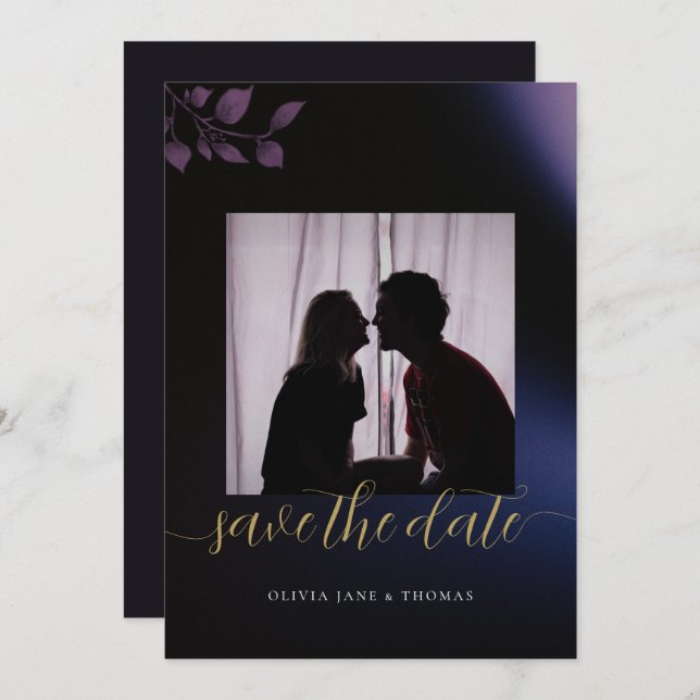 Convite Casamento Floral Elegante Roxo Salve a Data (Frente/Verso)