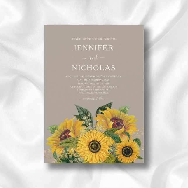 Convite Casamento Floral Elegante Taupe (Criador carregado)