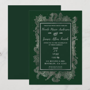Convite Casamento Floral Elegante Verde Esmeralda Escuro e