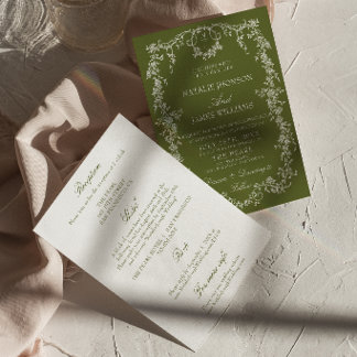 Convite Casamento Floral Elegante Verde Oliva Tudo Em Um