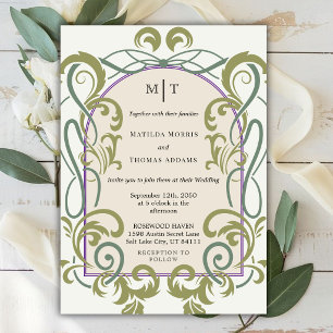 Convite Casamento Floral Elegante Vintage Art Nouveau