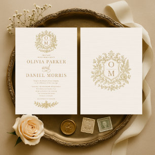 Convite Casamento Floral Elegante Vitoriano Francês Dourad