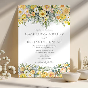 Convite Casamento Floral em Amarelo Manteiga e Verde Salvi