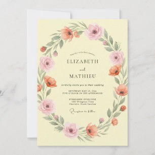 Convite Casamento Floral em Amarelo Suave de Pêssego
