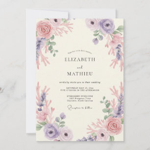 Convite Casamento Floral em Aquarela Arejada de Lavanda