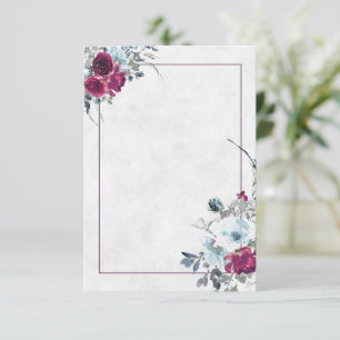 Convite Casamento floral em aquarela azul e Borgonha em br