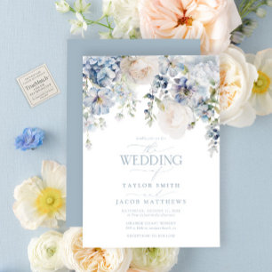Convite Casamento Floral em Aquarela Azul Elegante