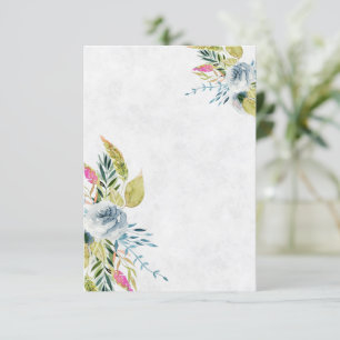 Convite Casamento floral em aquarela azul em branco