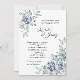 Convite Casamento Floral em Aquarela Azul Marinho Elegante