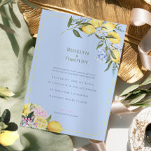 Casamento Floral em Aquarela Azul Pastel Cítrico
