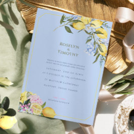 Convite Casamento Floral em Aquarela Azul Pastel Cítrico