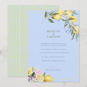 Convite Casamento Floral em Aquarela Azul Pastel Cítrico