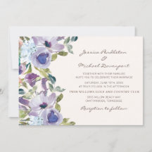 Casamento Floral em Aquarela Azul Poeirento Roxo