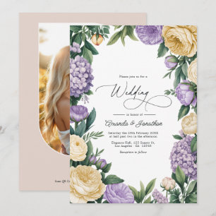 Convite Casamento Floral em Aquarela Bege e Malva