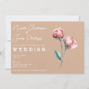 Convite Casamento Floral em Aquarela Bege Pêssego