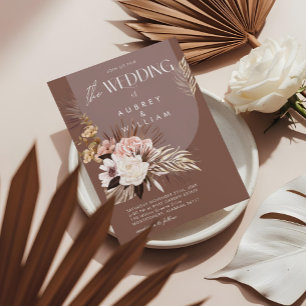 Convite Casamento Floral em Aquarela Boêmio Chic Moderno