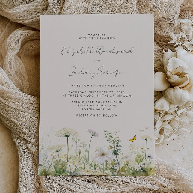 Convite Casamento Floral em Aquarela Boho Branco com Flore (Criador carregado)