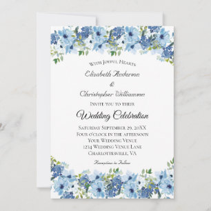 Convite Casamento Floral em Aquarela Boho Verde Azul