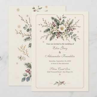 Convite Casamento Floral em Aquarela Botânica de Inverno