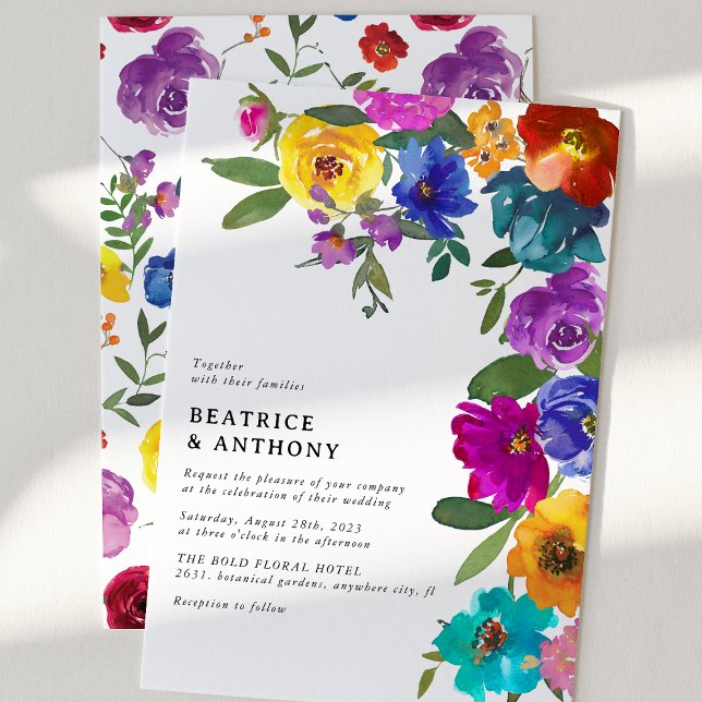 Convite Casamento Floral em Aquarela Brilhante e Ousada (Criador carregado)