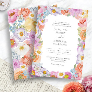 Convite Casamento Floral em Aquarela Brilhante e Ousada