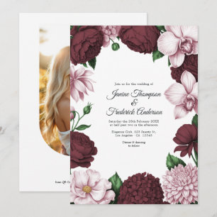 Convite Casamento Floral em Aquarela Burgundy & Blush