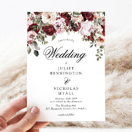 Convite Casamento Floral em Aquarela Burgundy e Blush Eleg