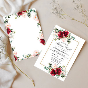 Convite Casamento Floral em Aquarela Burgundy e Rosa Blush