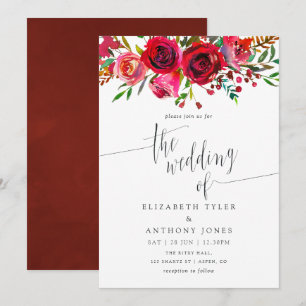 Convite Casamento Floral em Aquarela Burgundy - Marsala