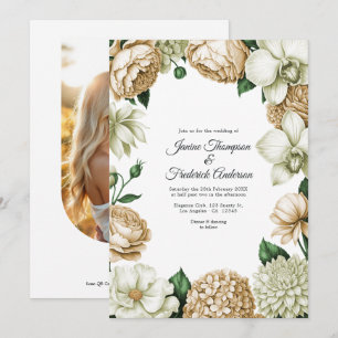 Convite Casamento Floral em Aquarela Champanhe e Marfim