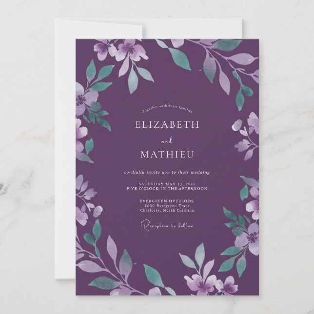 Convite Casamento Floral em Aquarela com Ámbar (Frente)