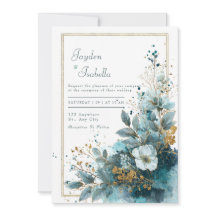 Casamento Floral em Aquarela com Brilho Azul Turqu