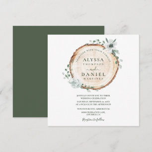 Convite Casamento Floral em Aquarela com Corte de Madeira